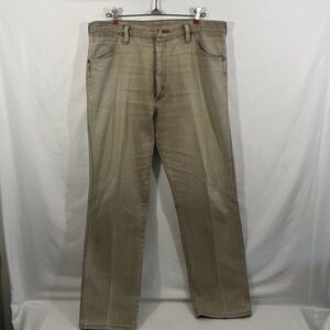 Vintage Wrangler Jeans Mens 36x32 Tan Western Cowboy Cut Made in USA Worn